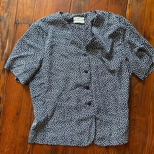 Blouse with navy and white leaf pattern